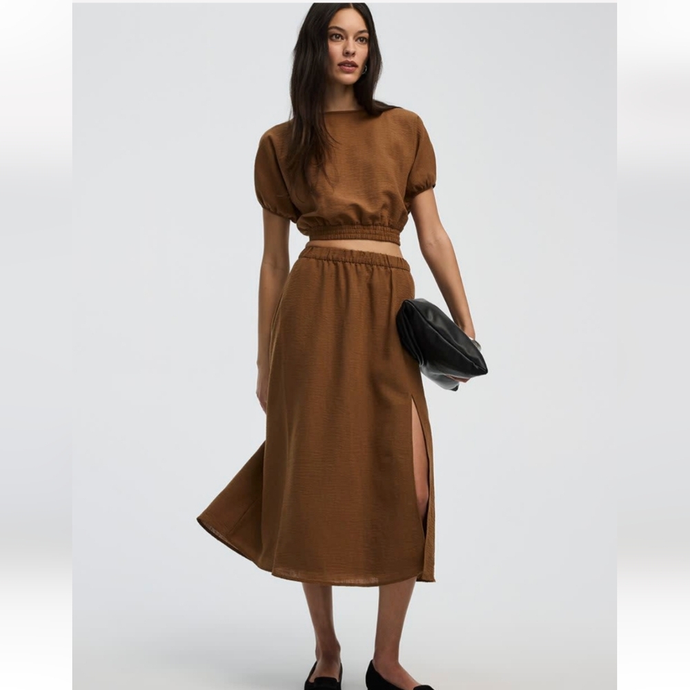 Swing Midi Skirt With Front Slit